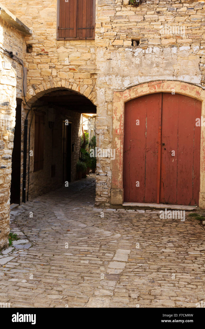 Hidden village cobbled backstreet, Pano Lefkara, Troodos, Cyprus. Stock Photo