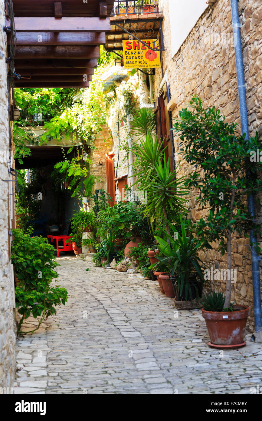 Hidden village backstreet, Pano Lefkara, Troodos, Cyprus. Stock Photo