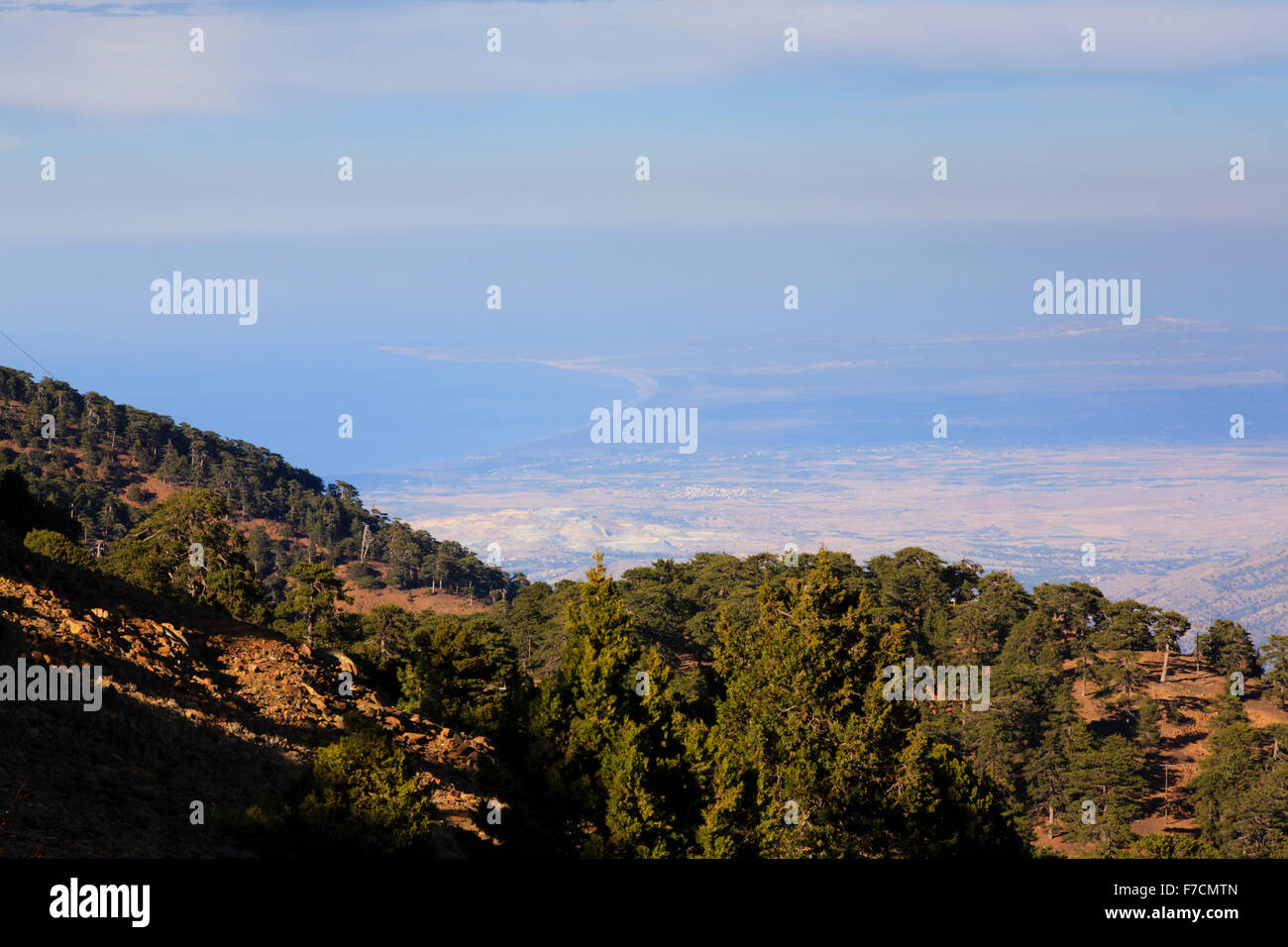 Veiw of Morfou Bay from the top of the Troodos Mountains, Cyprus. Stock Photo