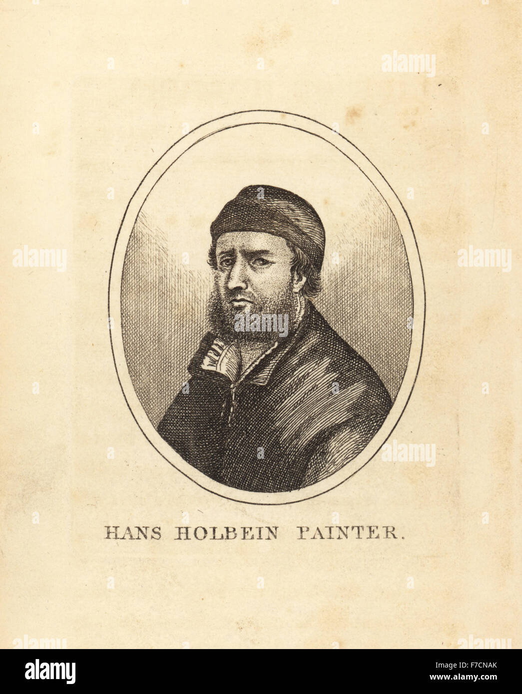 Self-portrait of Hans Holbein the painter. Copperplate engraving by Wenceslaus Hollar from The Dance of Death by Hans Holbein, Coxhead, London, 1816. Stock Photo