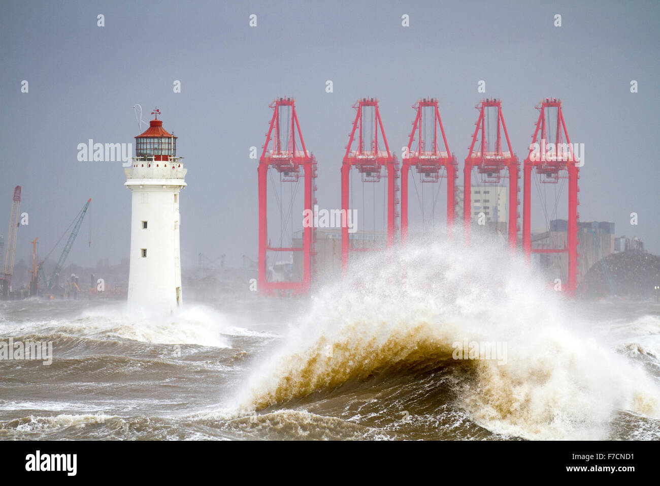 New Brighton, Wirral, UK Weather Fort Perch lighthouse. Storm Force