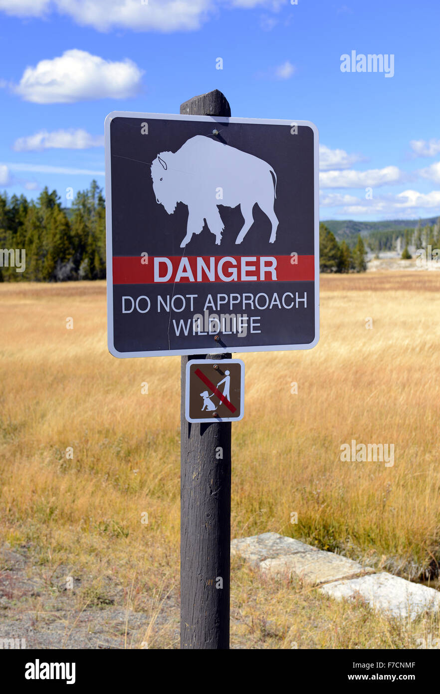 Warning Sign Yellowstone National Park Stock Photos & Warning Sign