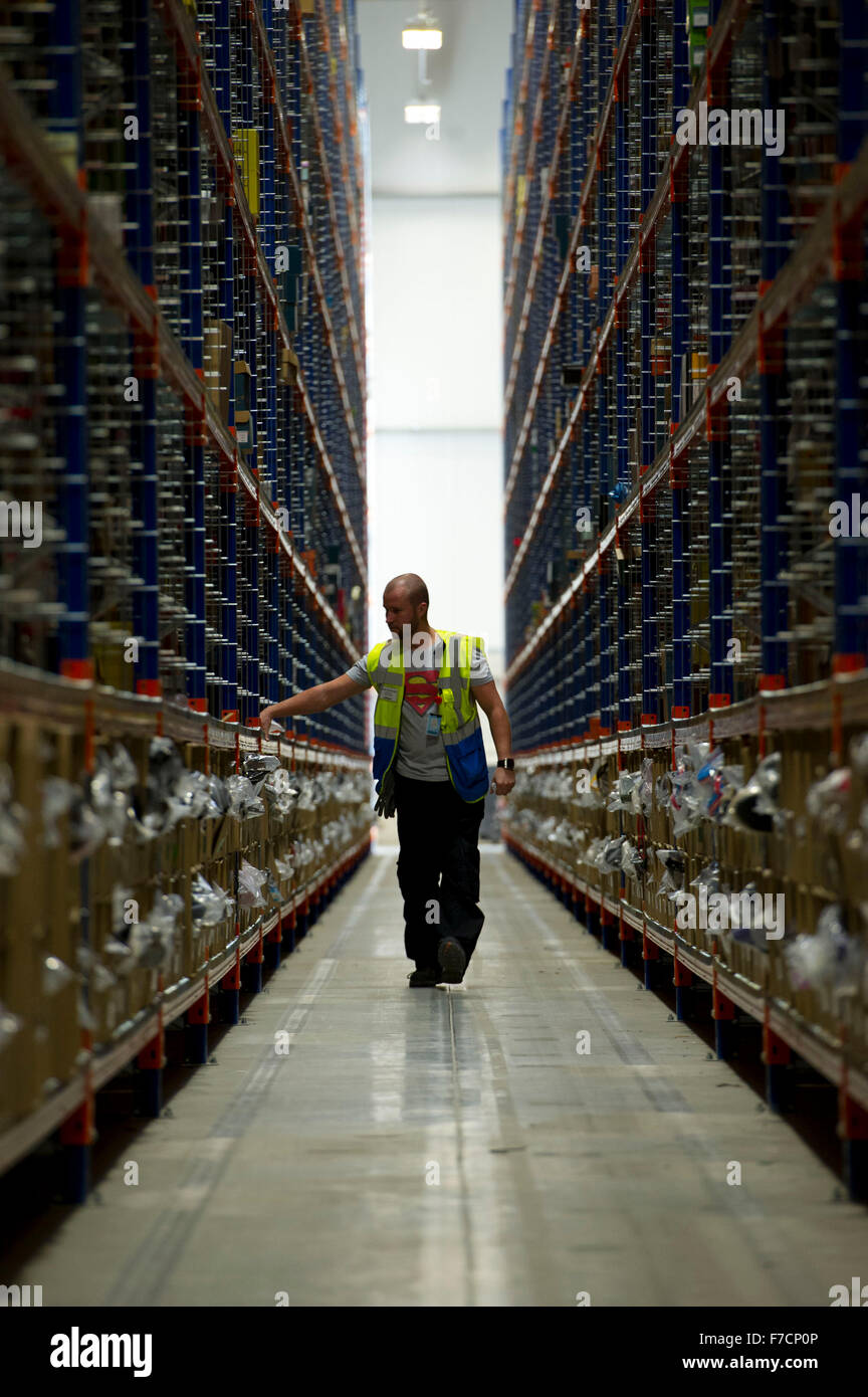 Stock pickers in the Amazon Fulfillment Centre warehouse in Swansea