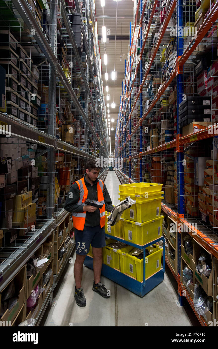 Stock pickers in the Amazon Fulfillment Centre warehouse in Swansea
