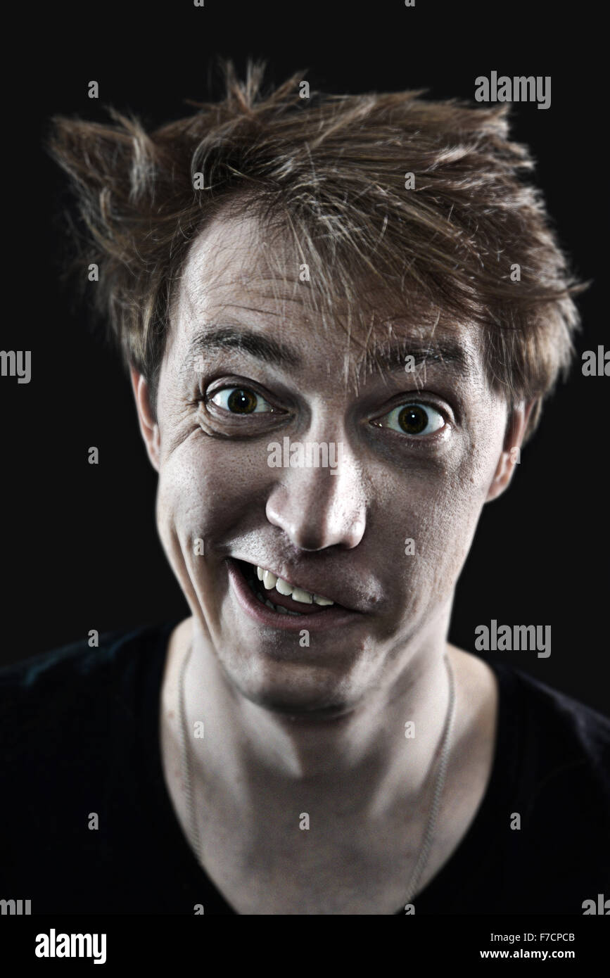 crazy man portrait Stock Photo