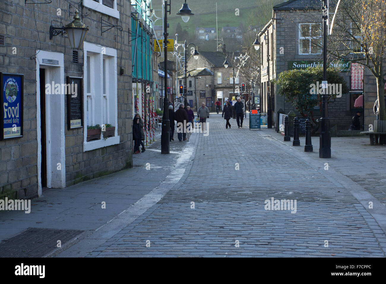 Hebden Bridge street scene Stock Photo Alamy