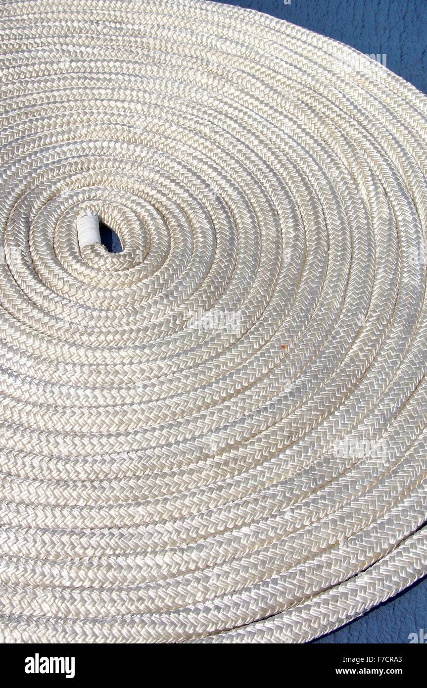 The close view of rope on the ship deck Stock Photo