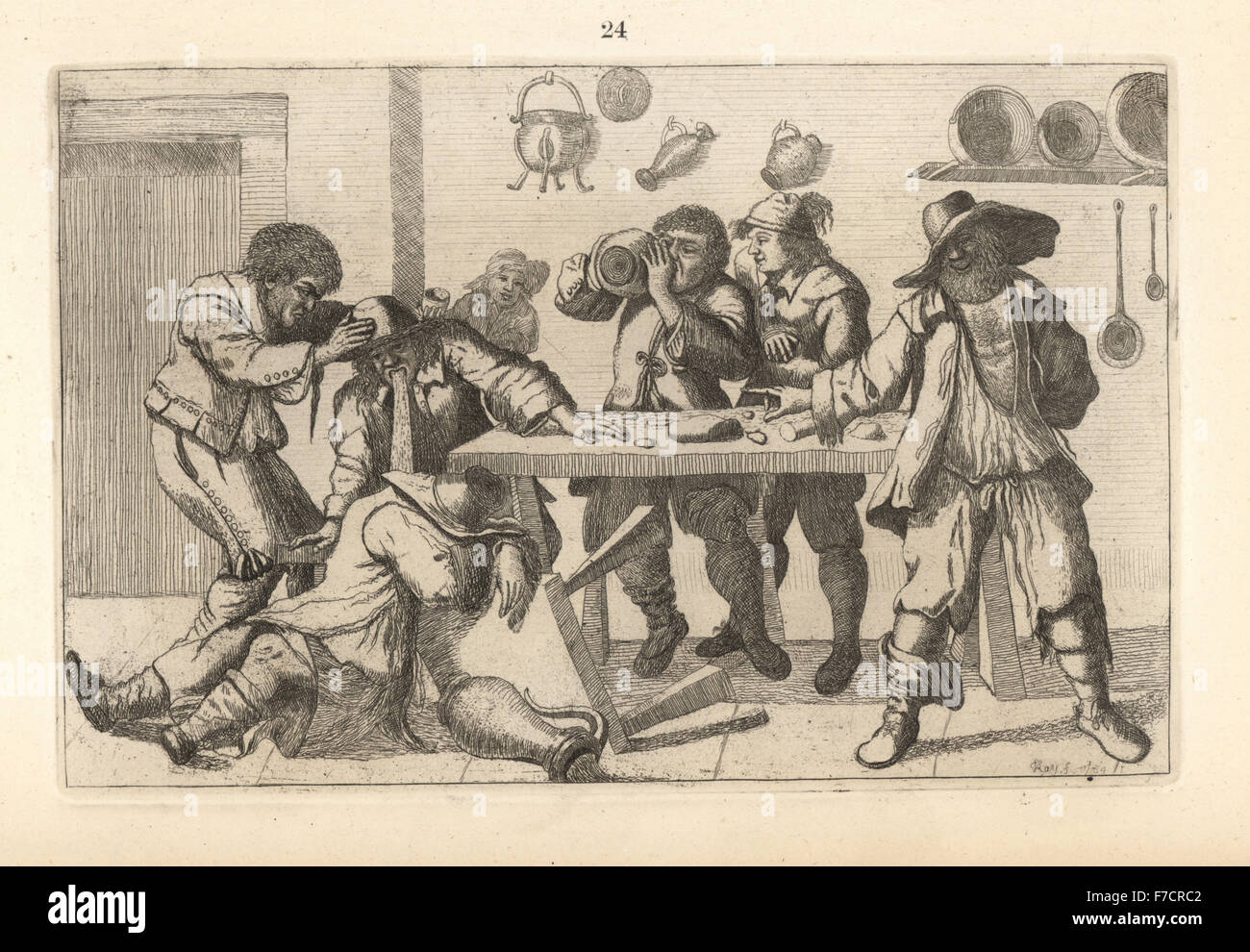 Beggars' Feast, after Adriaen van Ostade. Copperplate engraving by John Kay from A Series of Original Portraits and Caricature Etchings, Hugh Paton, Edinburgh, 1842. Stock Photo