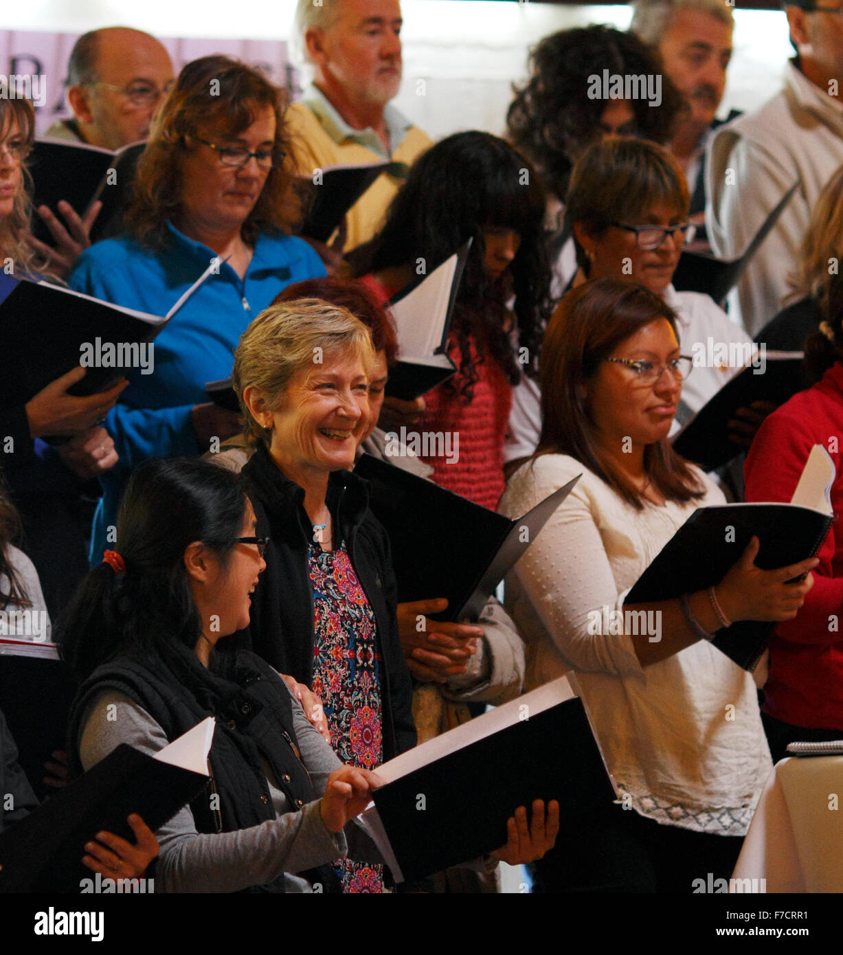 choir rehearsing in a church. Stock Photo