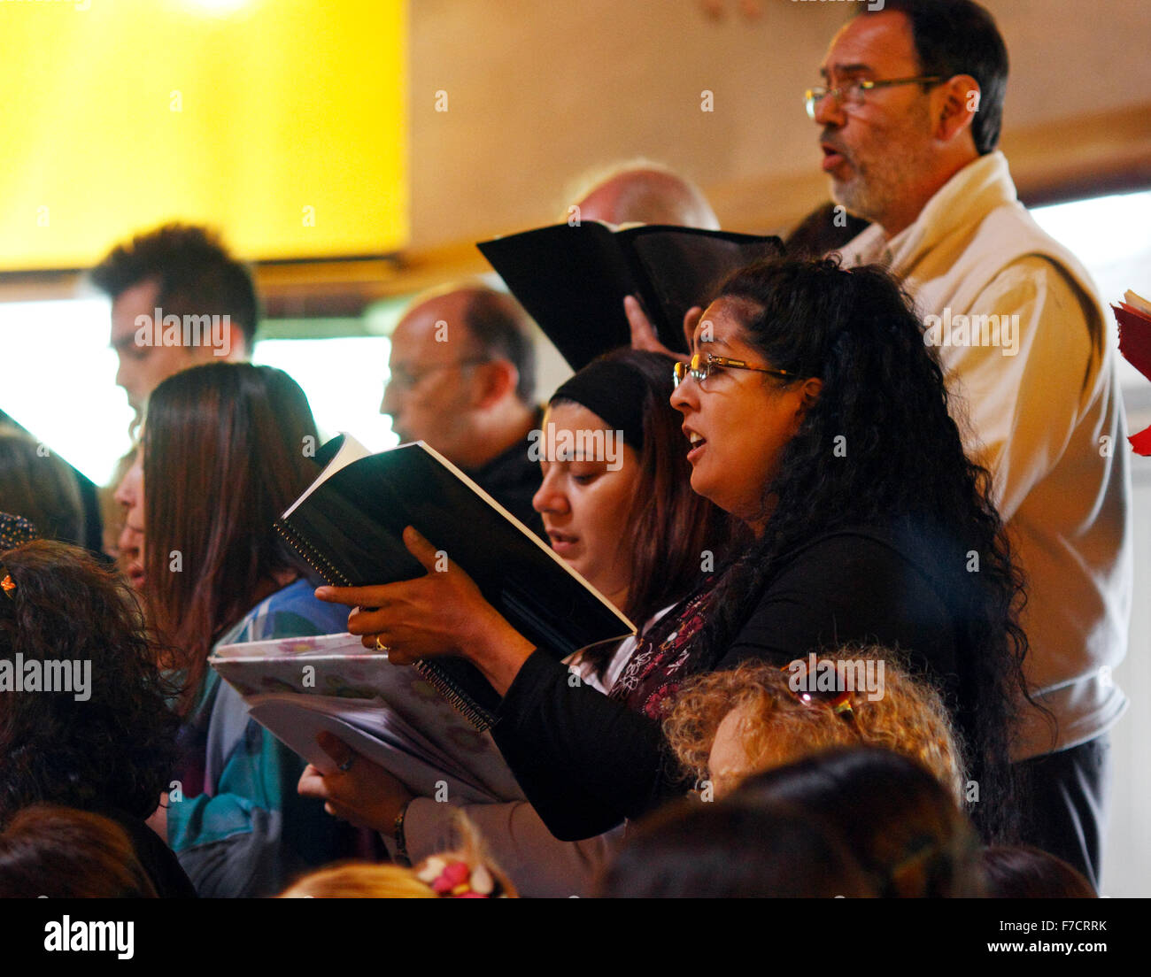 choir rehearsing in a church. Stock Photo