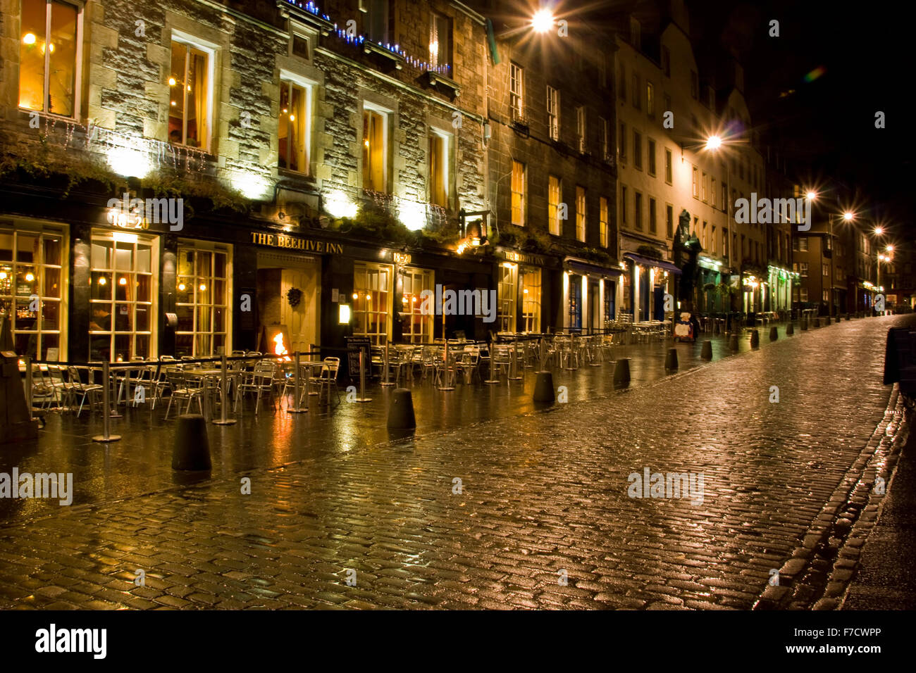 Edinburgh cobbles at night Stock Photo