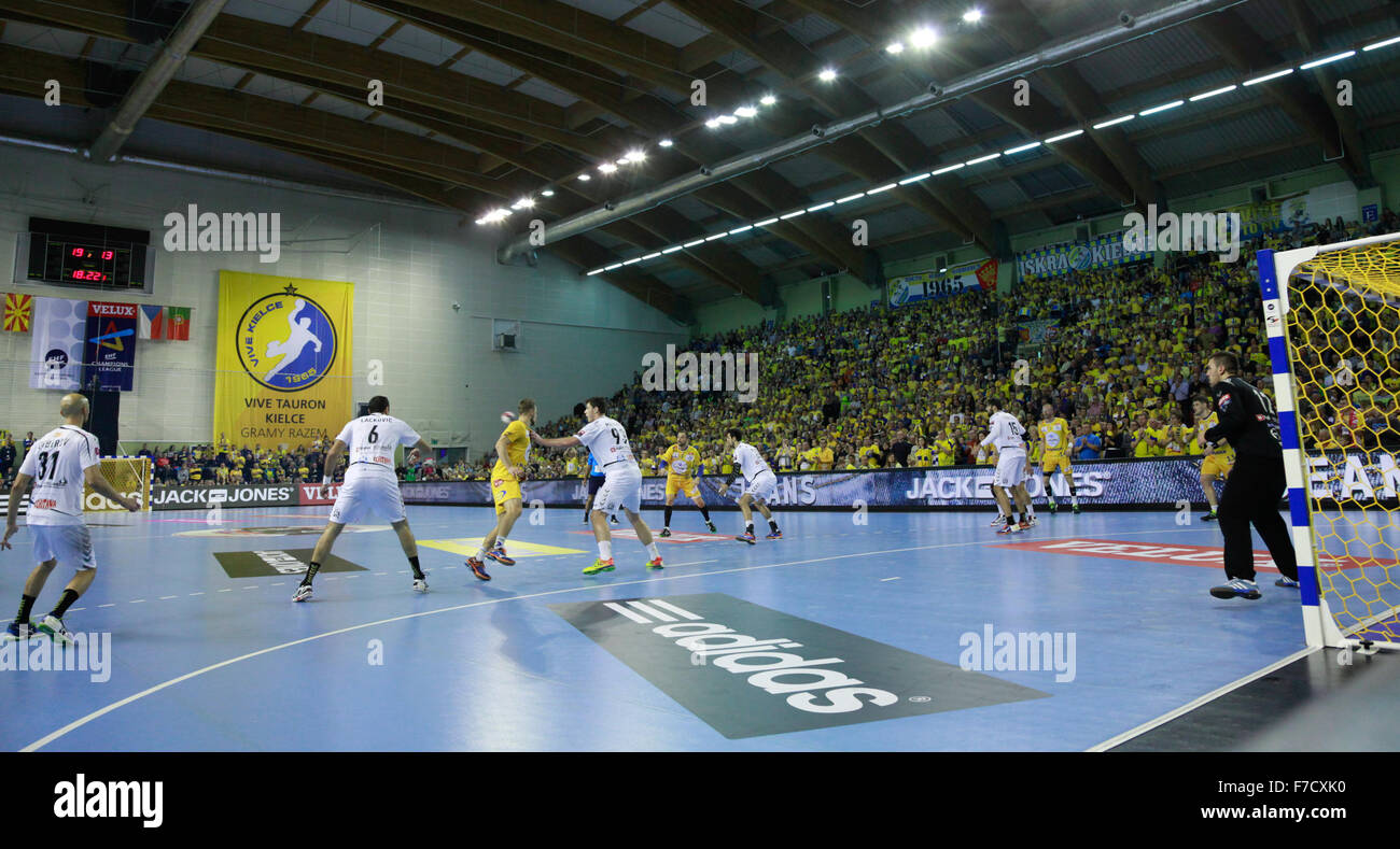 Champions League man handball match between Poland KS Vive Tauron Kielce, and MDK HC Vardar Skopje in Kielce, Stock Photo