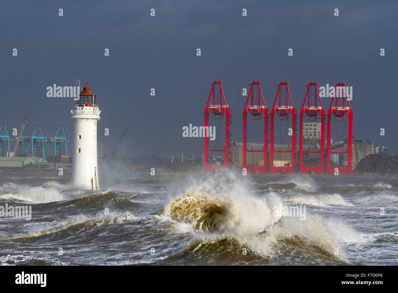 New Brighton, Wirral, UK Weather Fort Perch lighthouse. Storm Force
