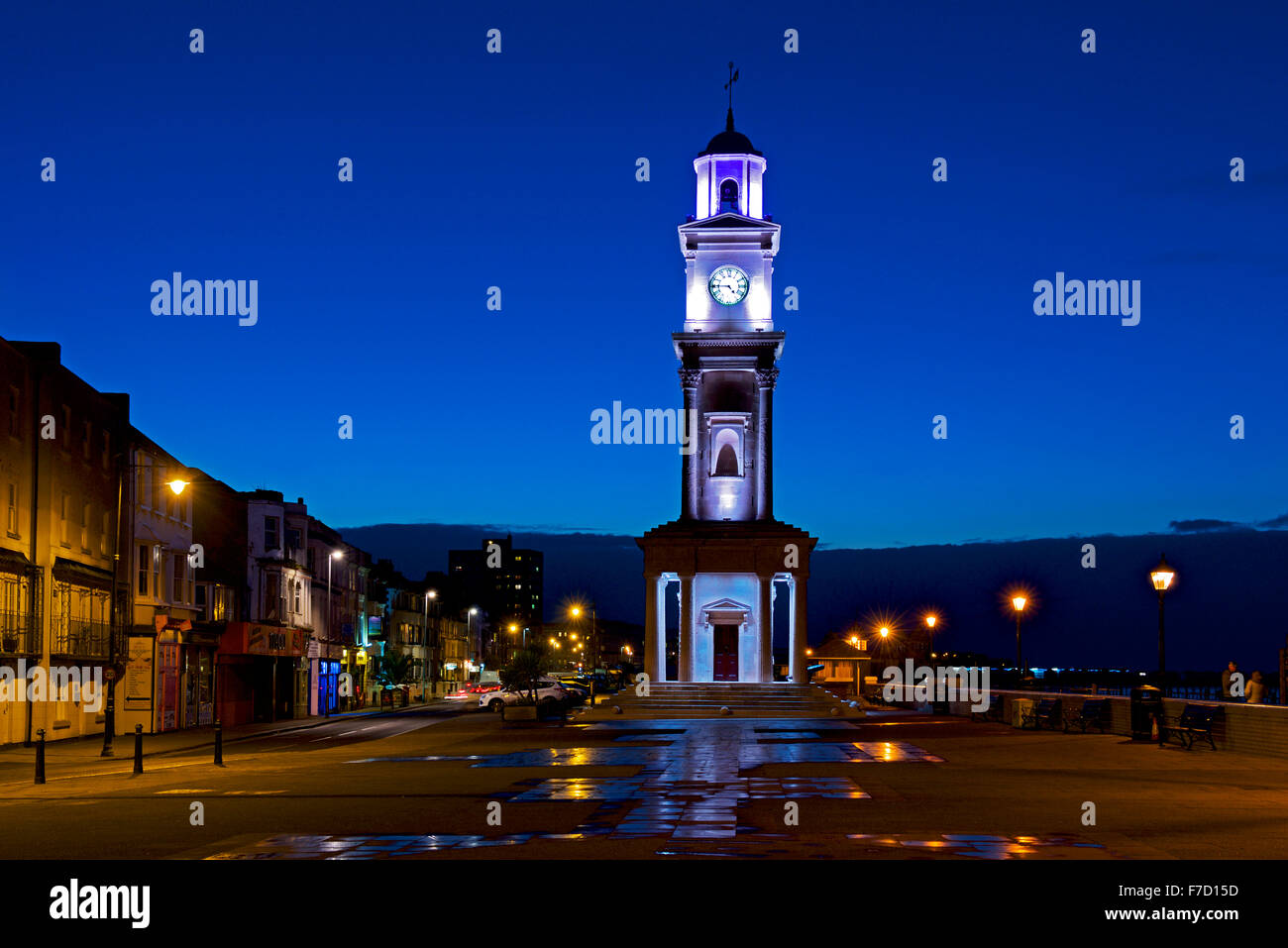 The clock tower, Herne Bay, at night, Kent, England UK Stock Photo