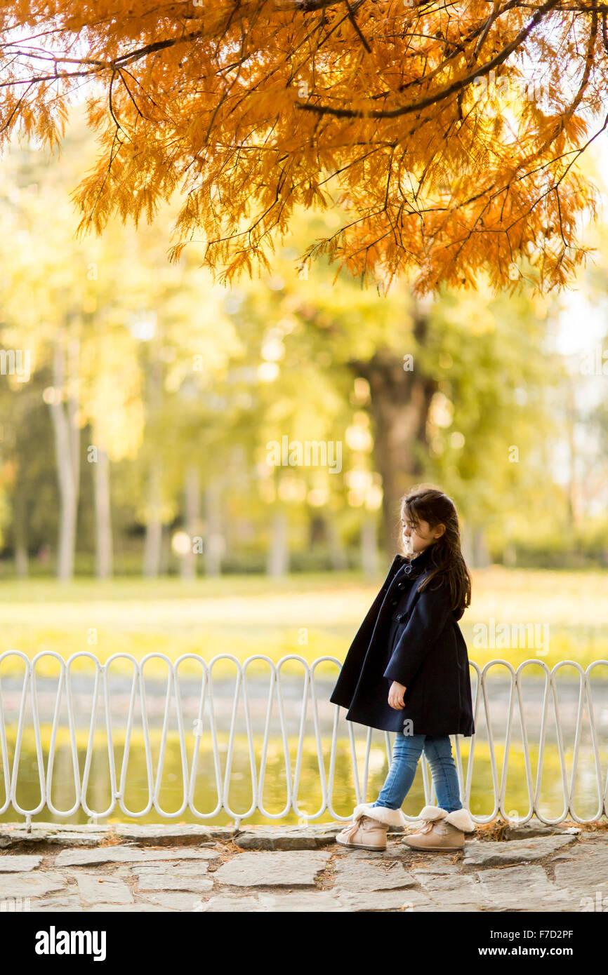 Little girl in the autumn park Stock Photo - Alamy