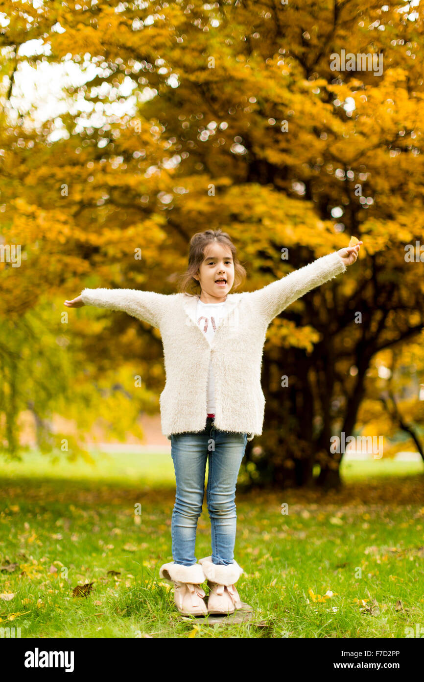 Little girl in the autumn park Stock Photo - Alamy