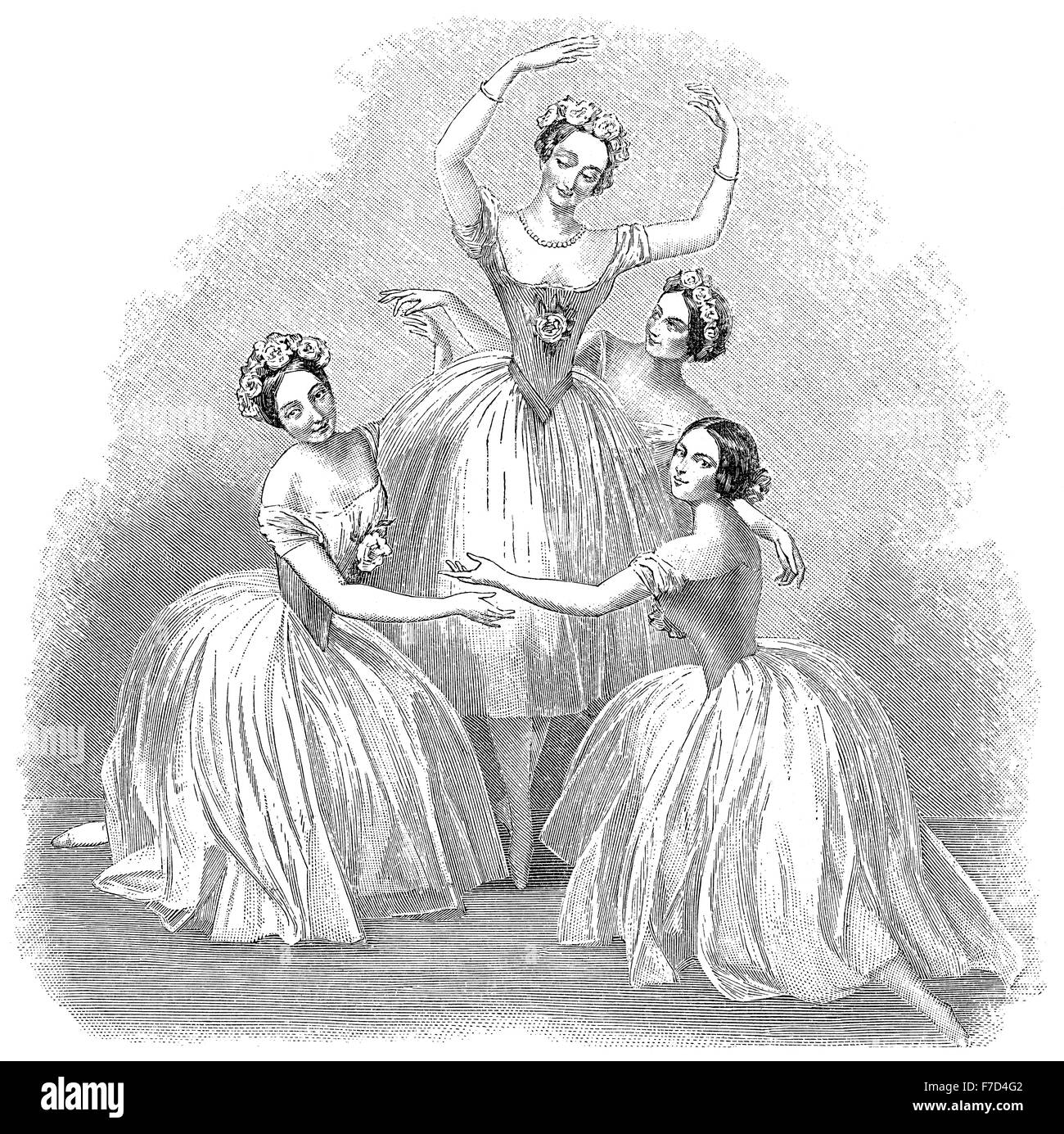 Giselle, a romantic ballet in two acts, Carlotta Grisi, Marie Taglioni, Lucile Alexia Grahn-Young, Fanny Cerrito, Stock Photo