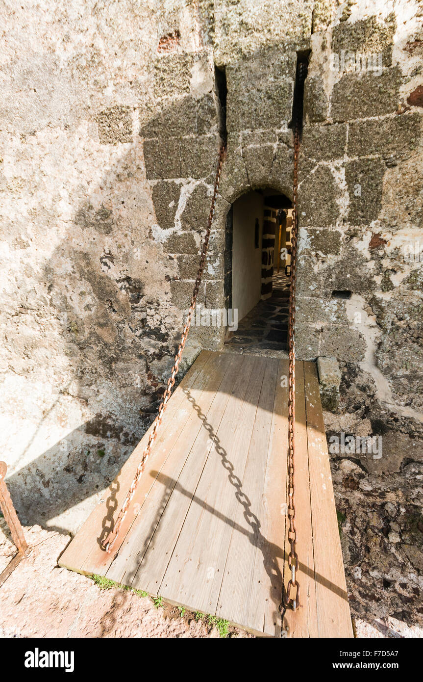 Drawbridge at the entrance of Castillo de Santa Barbara, Teguise, Lanzarote. Stock Photo