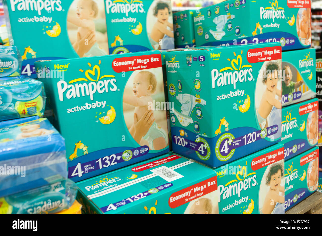 Baby diapers Pampers , Czech Republic supermarket sales Stock Photo - Alamy