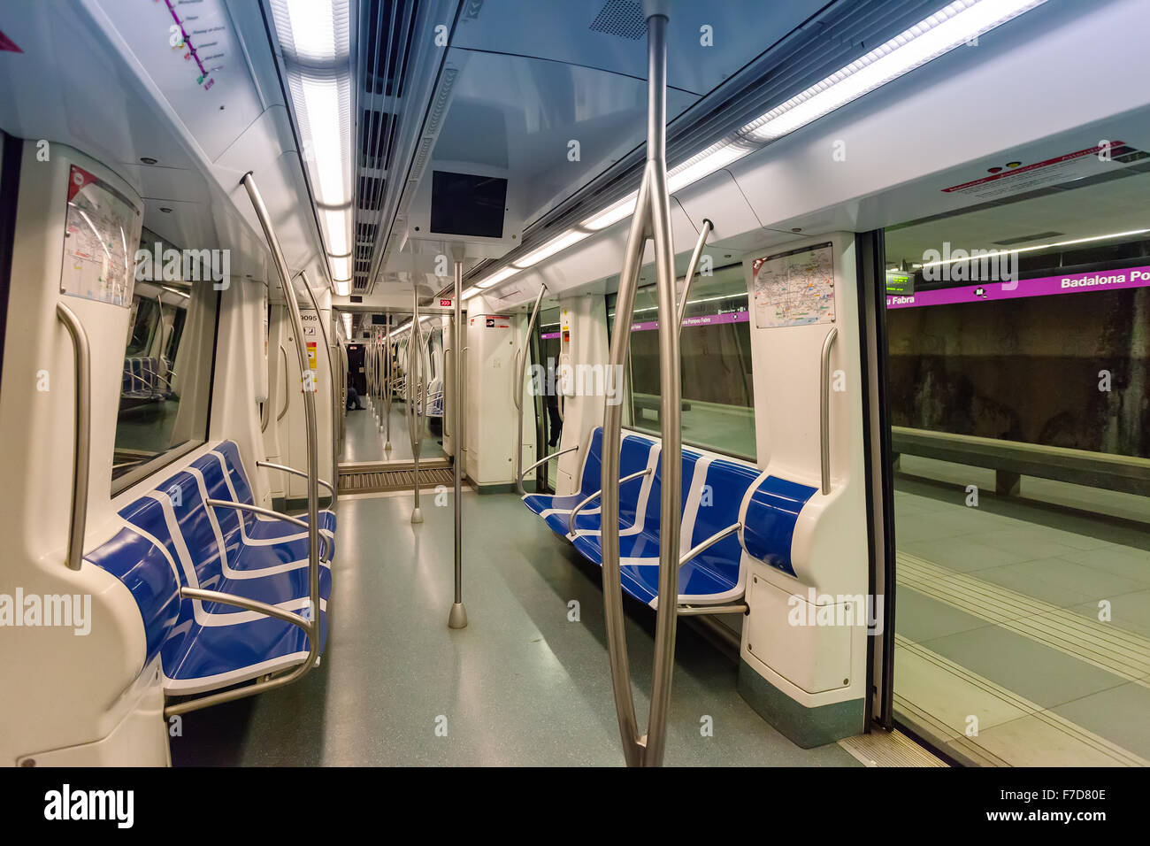 Interior of subway train in spanish metro Stock Photo Alamy