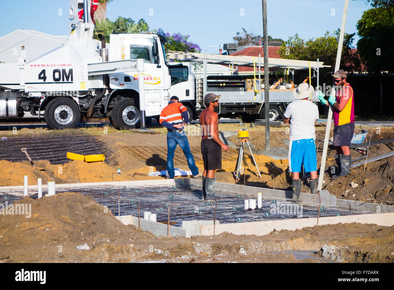 Builders Laying a cement slab Stock Photo Alamy