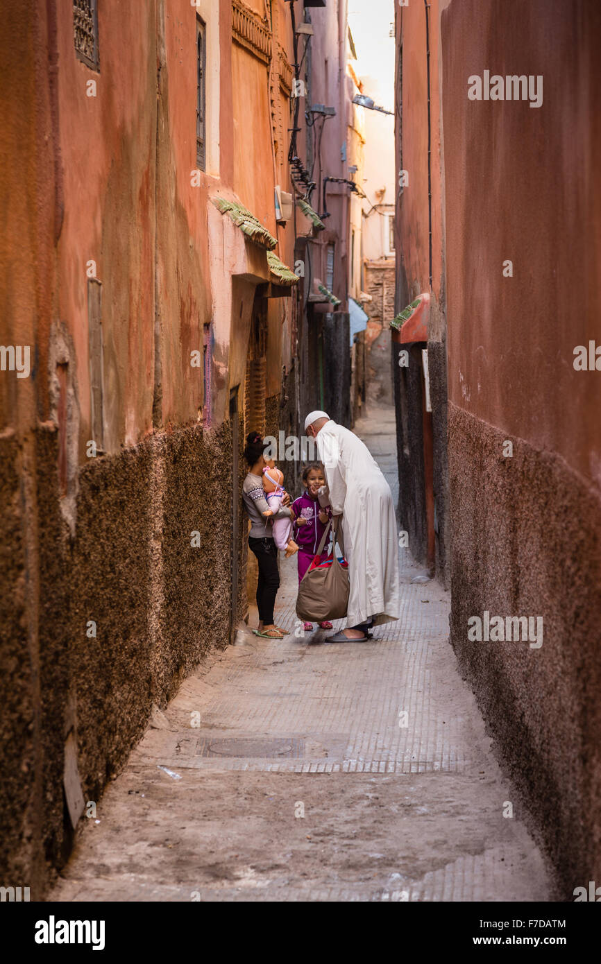 A typical narrow alley Marrakesh Medina in Morocco Stock Photo