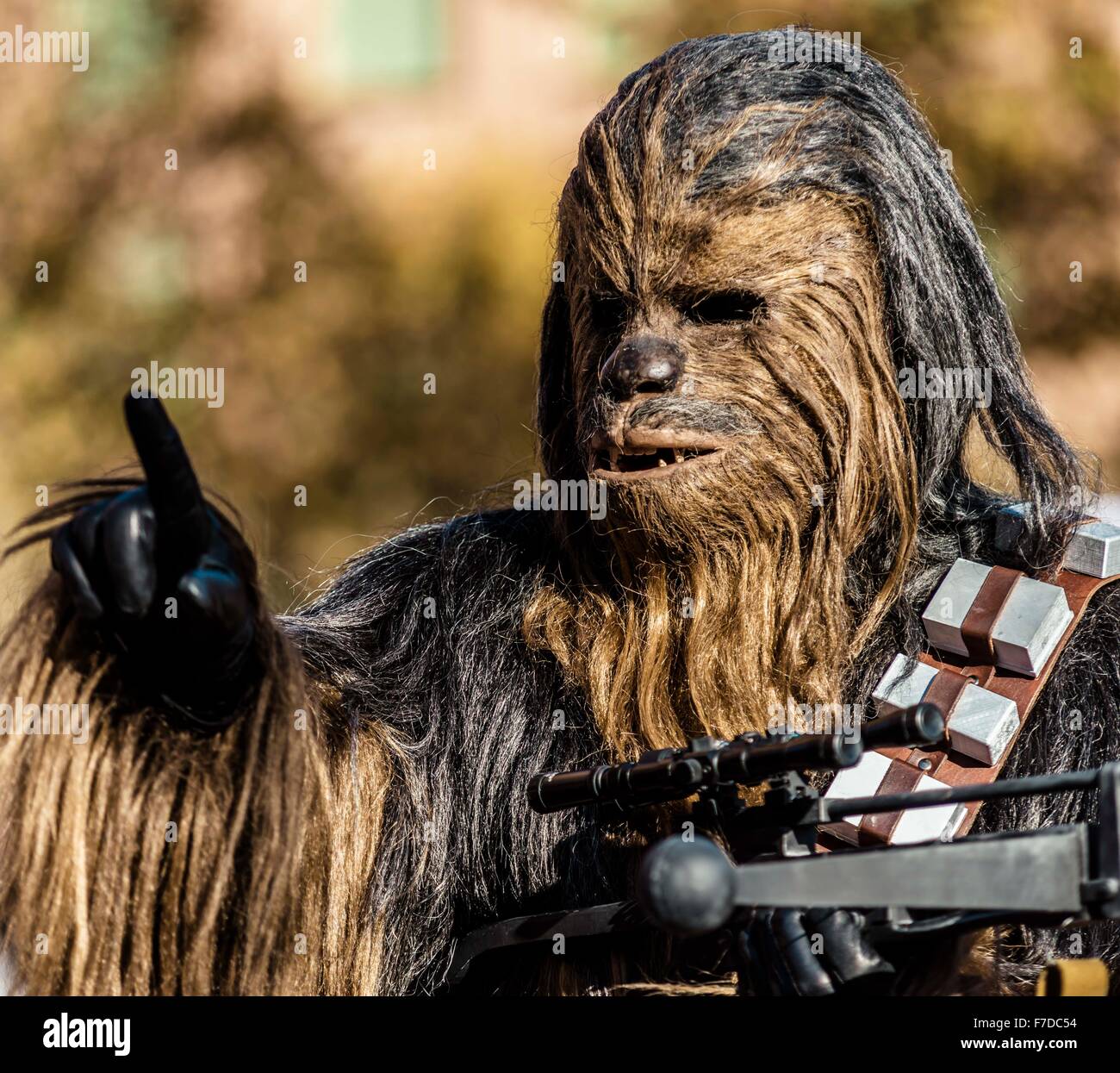 Barcelona, Spain. 29th November, 2015. A participant of the 9th Star Wars parade in front of Barcelona's Arc de Triomf is dressed up as movie character 'Chewbacca' Credit:  matthi/Alamy Live News Stock Photo