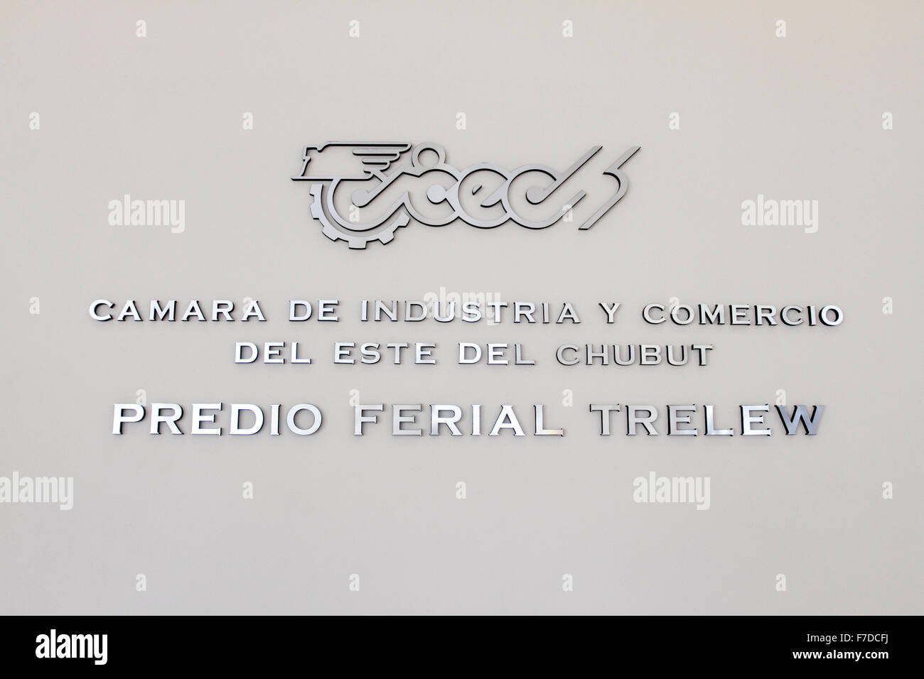 Predio Ferial Trelew, Nameplate. Trelew, Chubut Province, Patagonia, Argentina. Stock Photo