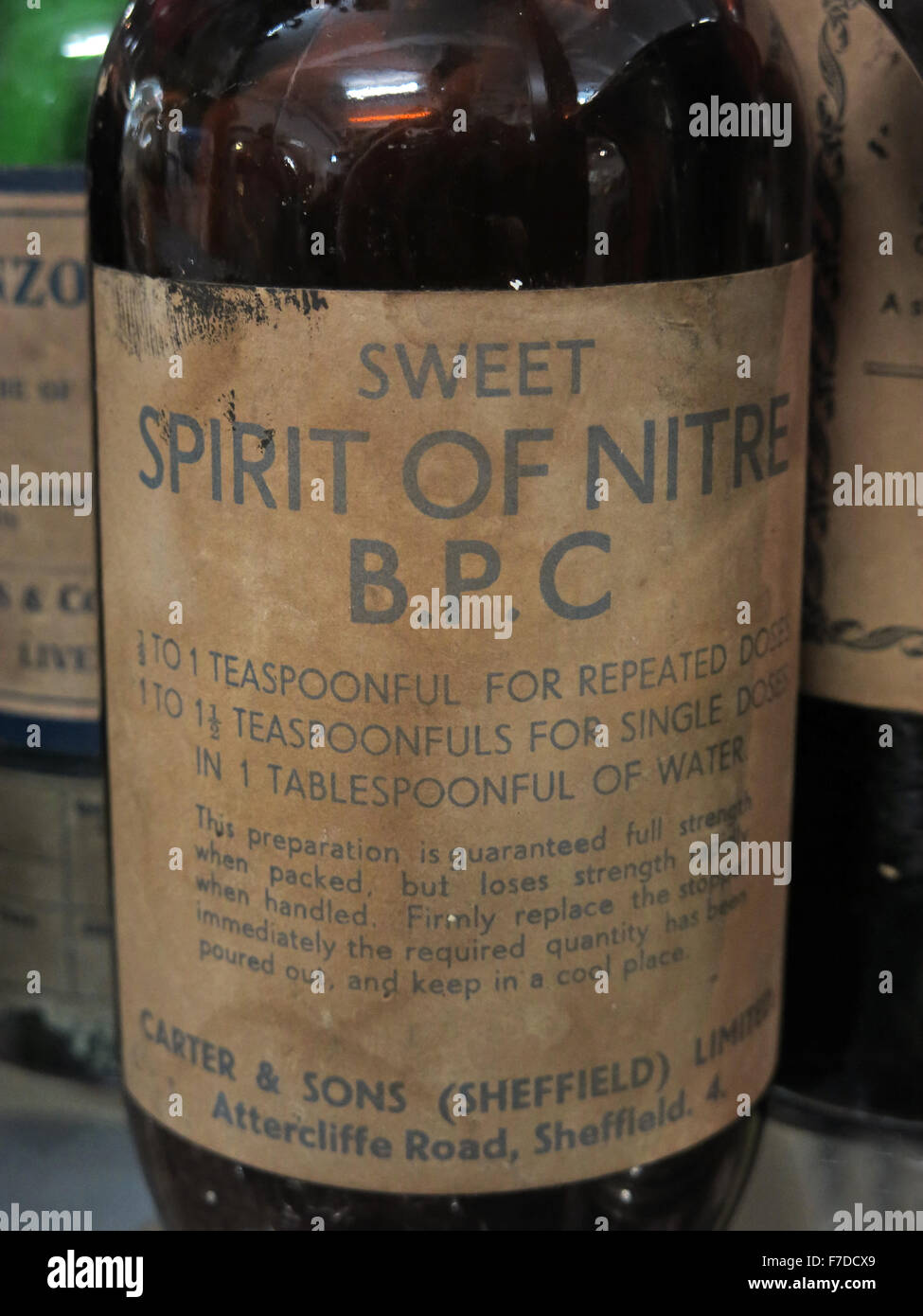 Brown Sweet Spirit Of Nitre BPC bottle Stock Photo