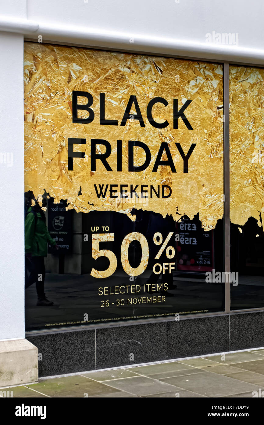 A Black Friday Weekend Sign, Marks & Spencer, Old George Shopping Mall, Salisbury, Wiltshire, United Kingdom. Stock Photo
