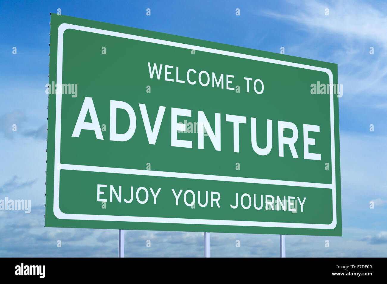 Welcome to adventure concept  on road billboard Stock Photo