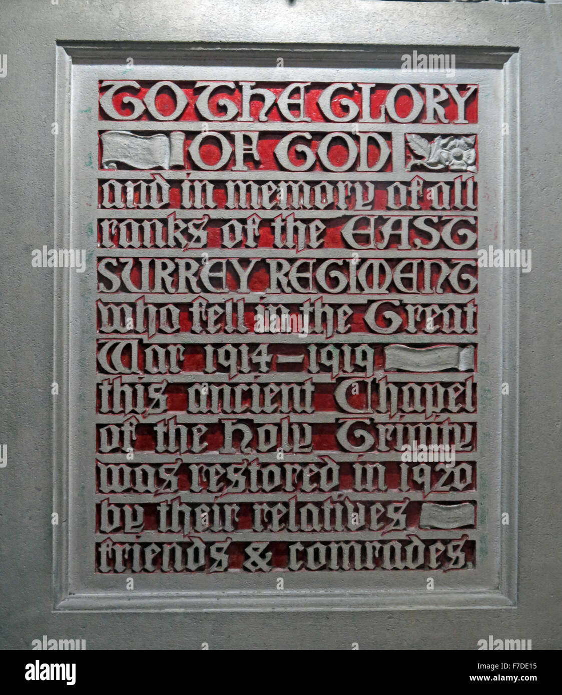 All Saints Church Kingston, To The Glory of God, and in the memory of all ranks of the East Surrey Regiment Stock Photo