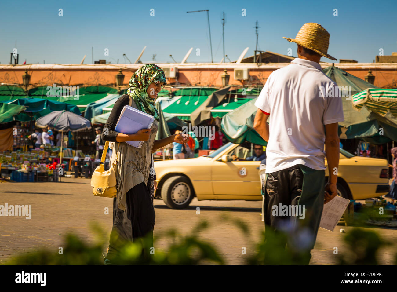 Student at the Jemaa el Fna square in Marrakesh Stock Photo