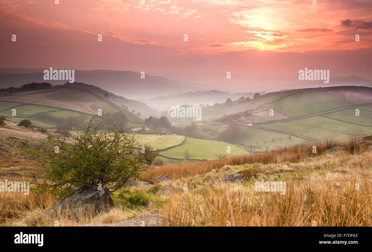 ringinglow view over hope valley, in the peak district Stock Photo