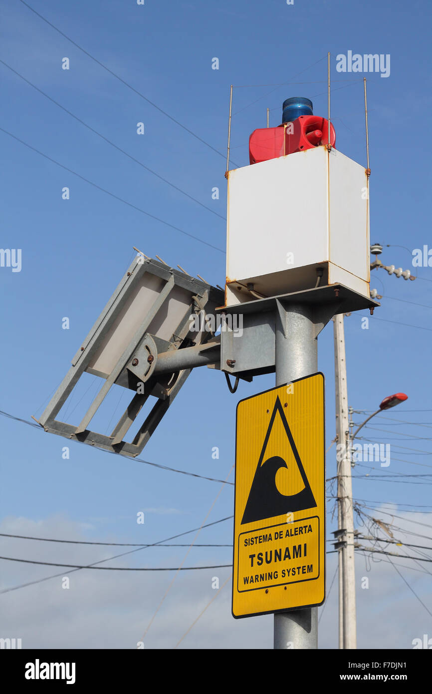Tsunami siren warning system on coast area Stock Photo