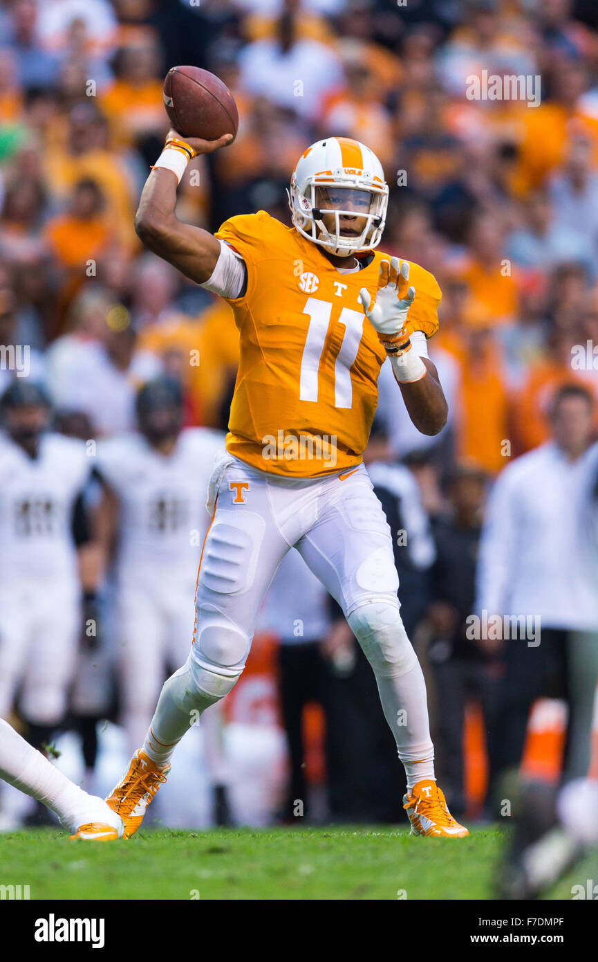 November 28, 2015:Joshua Dobbs #11 of the Tennessee Volunteers prepares to throw the ball during the NCAA Football game between the University of Tennessee Volunteers and the Vanderbilt Commodores at Neyland Stadium in Knoxville, TN Tim Gangloff/CSM Stock Photo