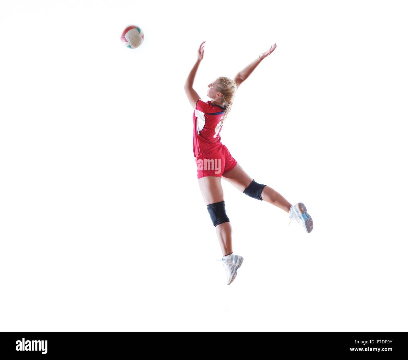 volleyball game sport with neautoful young girl oslated onver white background Stock Photo