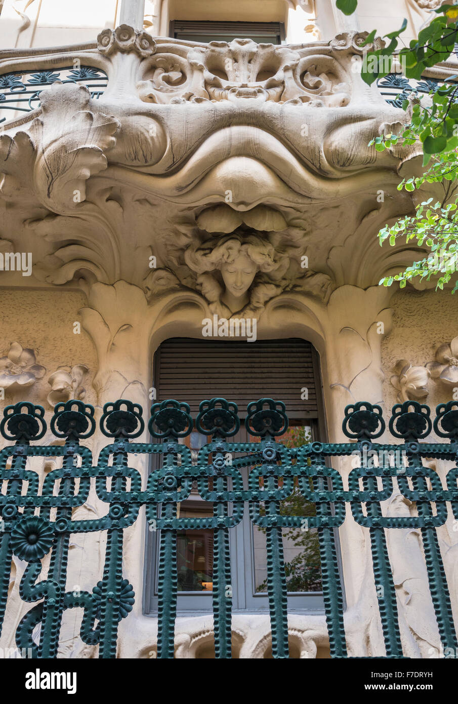 Balcony detail of The Art Nouveau Palacio Longora, architect Jose Grases Riera, built 1902-4, Calle de Fernando VI, Alonso Marti Stock Photo