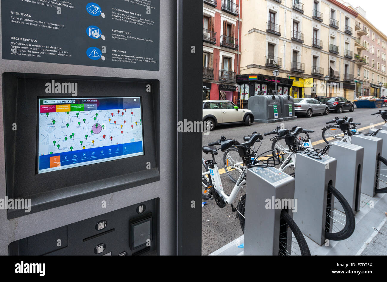BiciMad. Madrid's electric bicycle rental public transport sytem. Madrid, Spain. Stock Photo