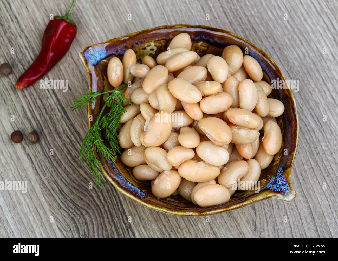 Canned white beans with green fresh dill leaf Stock Photo Alamy