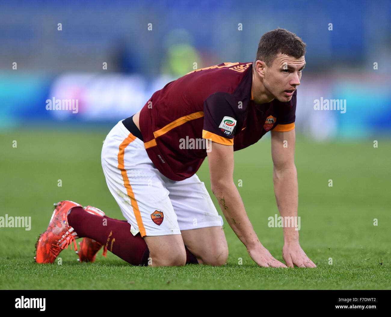 Rome. 29th Nov, 2015. Roma's Edin Dzeko reacts during the Italian Serie ...