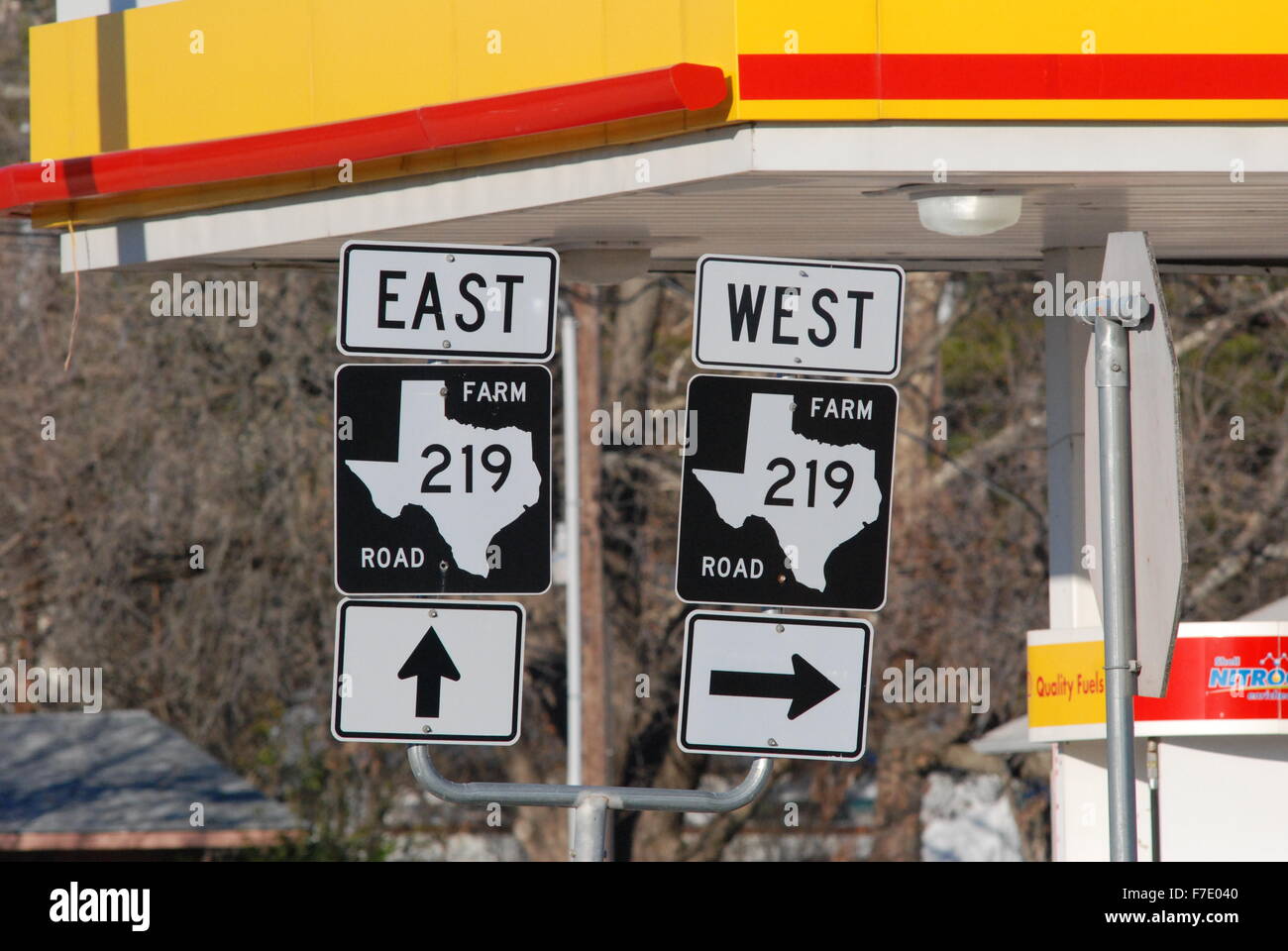 Highway sign 219 in the hill country of Texas. Stock Photo