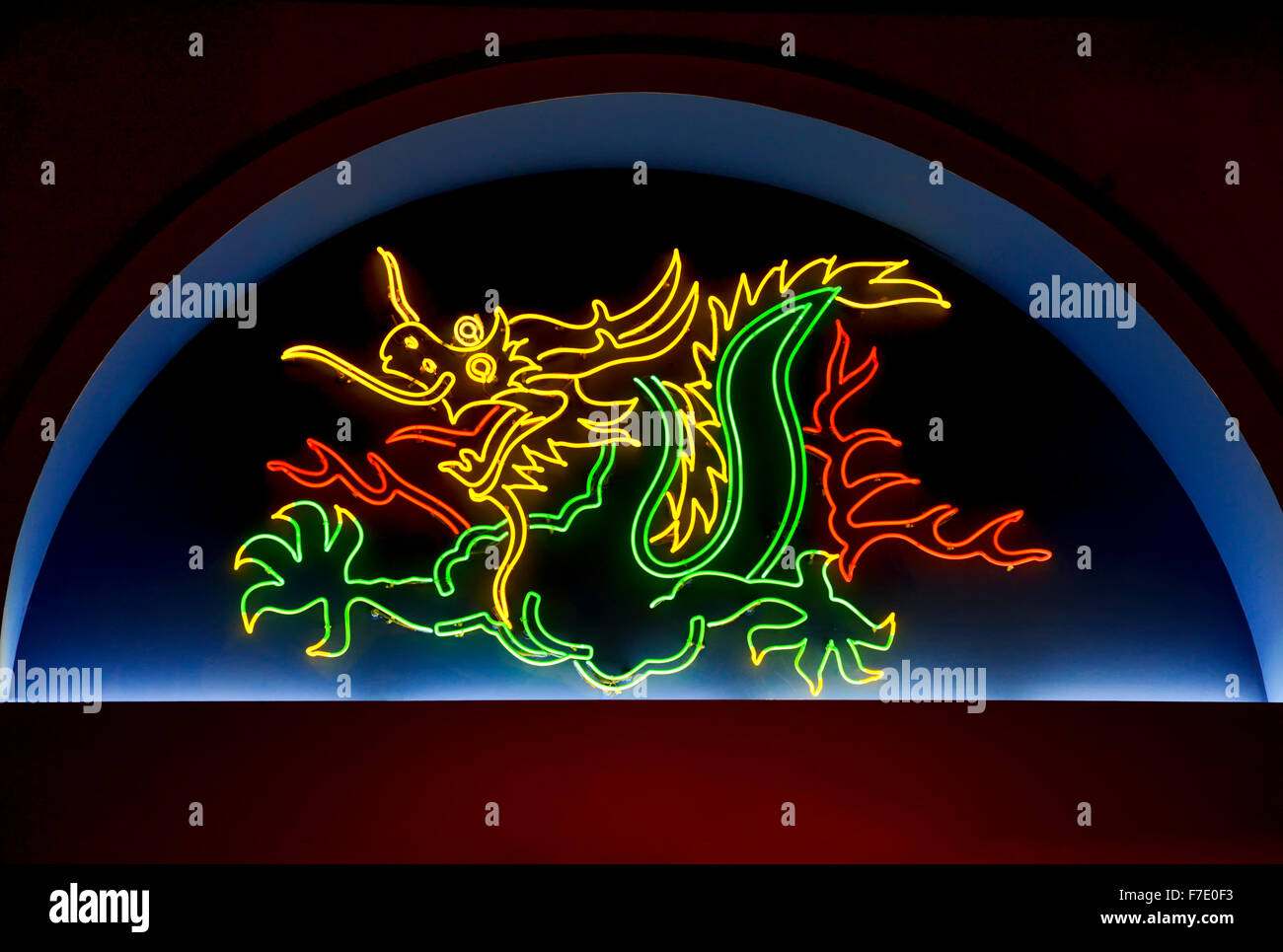 Artistic Chinese Asian Dragon Neon Light Stock Photo