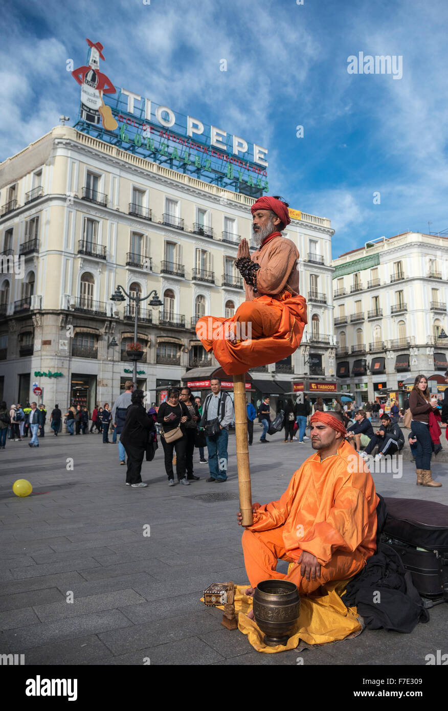Street entertainers in  the Puerta del Sol,  Madrid, Spain. Stock Photo