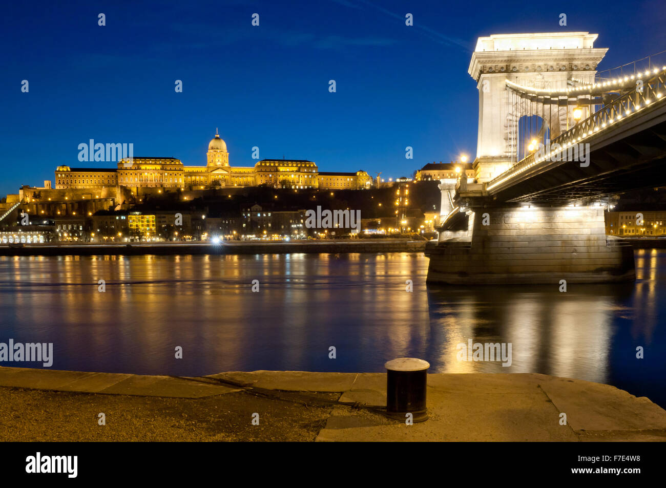 Buda Castle and Chain Bridge Budapest, Hungary Stock Photo