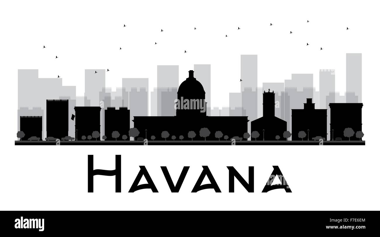 Havana City skyline black and white silhouette. Vector illustration. Simple flat concept for tourism presentation, banner Stock Vector