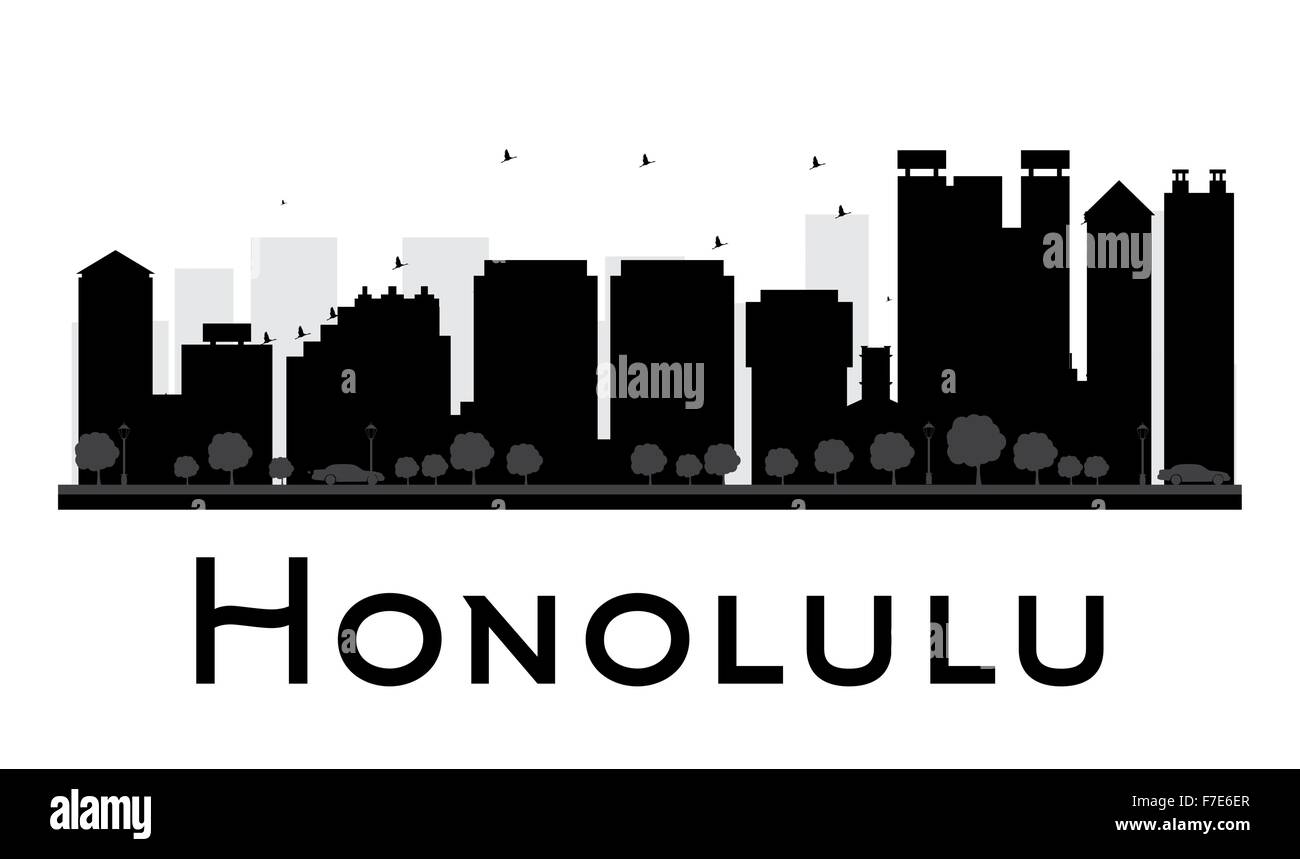 Honolulu City skyline black and white silhouette. Vector illustration. Simple flat concept for tourism presentation, banner Stock Vector