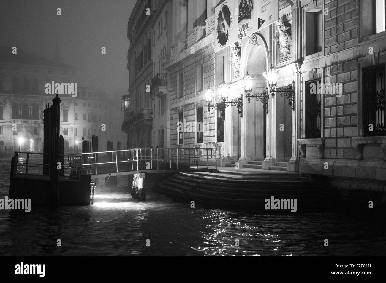 Italy, Venice, the Canal Grande palaces in a foggy night Stock Photo