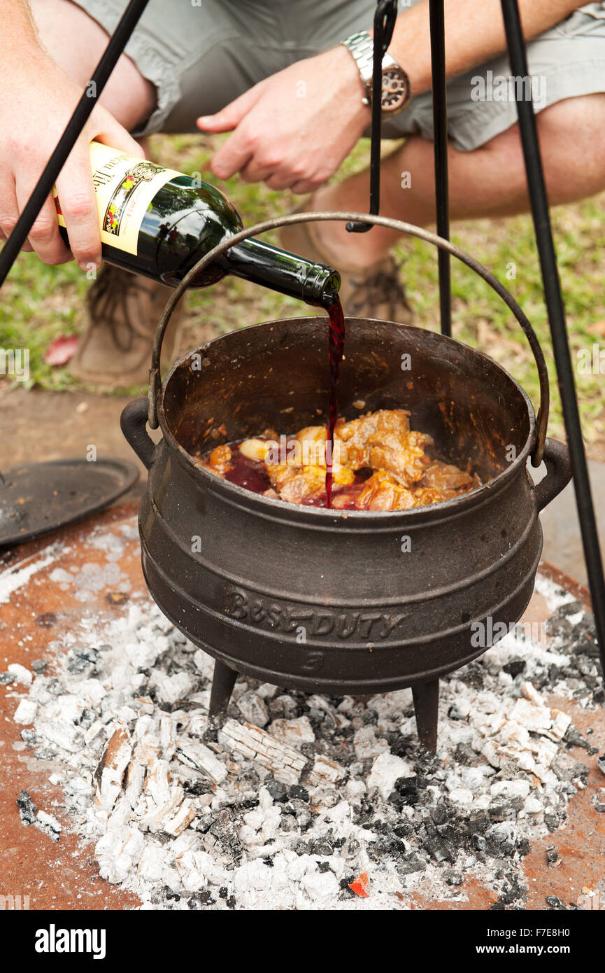 Lamb curry cooked in a traditional South African Potjiekos, which is