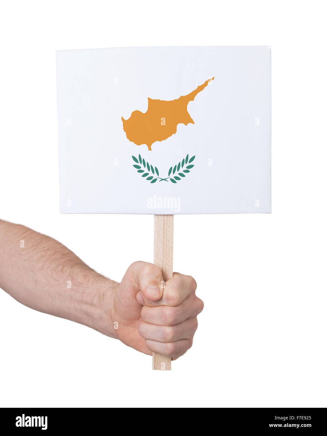 Hand holding small card, isolated on white - Flag of Cyprus Stock Photo ...